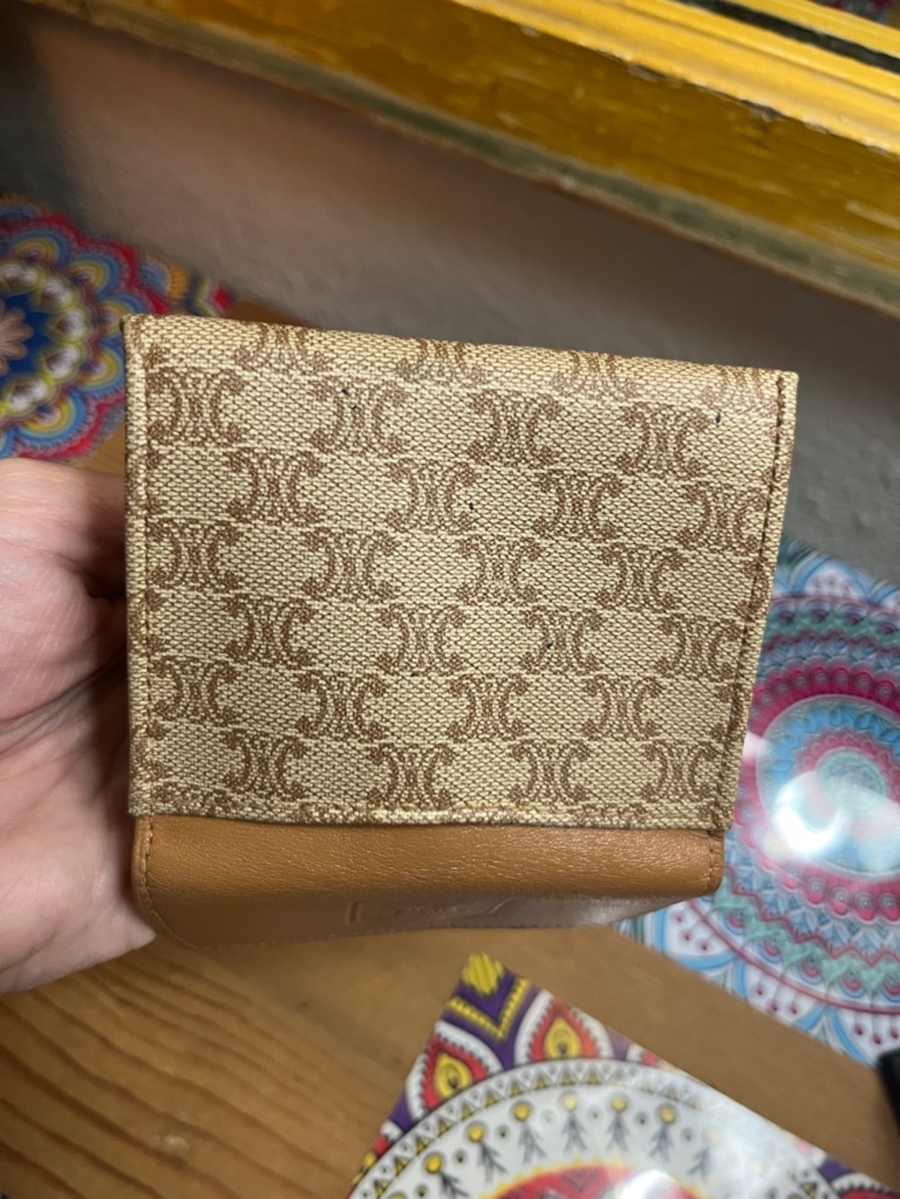 Celine Tan Leather & Brown Monogram Coin Pouch - Picture 8 of 10